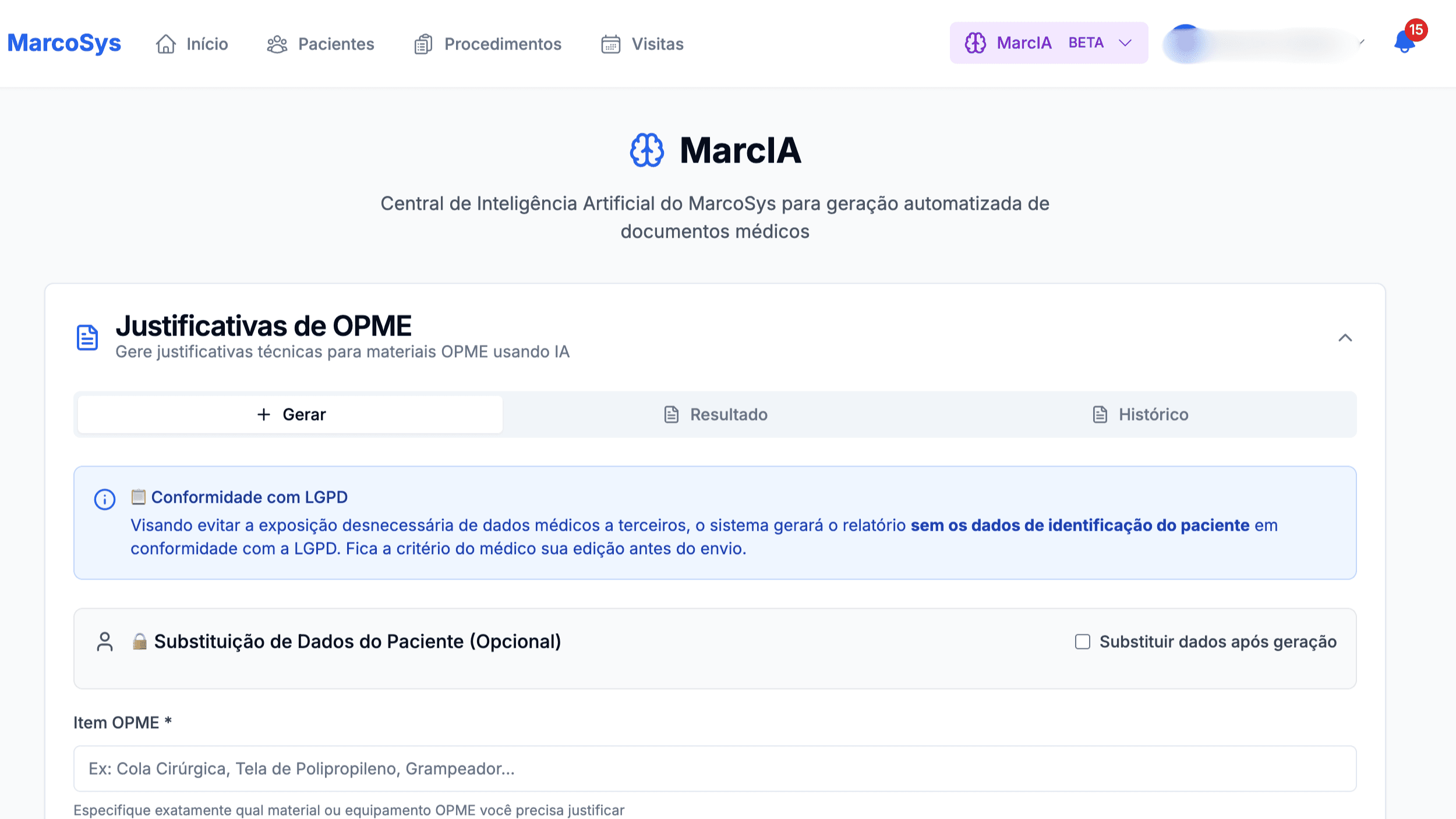 Justificativa de OPME gerada pela MarcIA