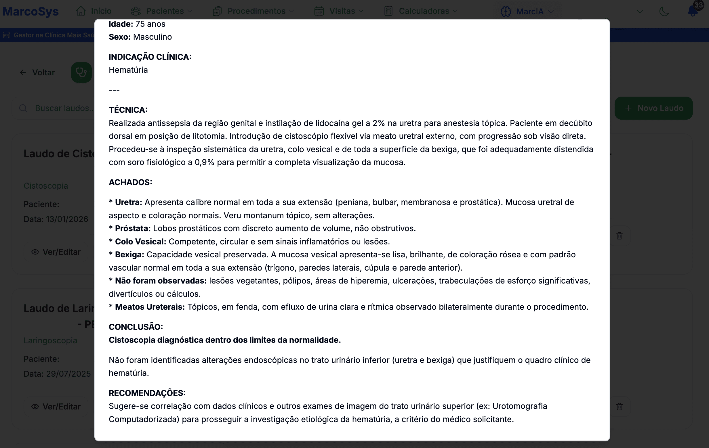 Geração de laudo médico pela MarcIA
