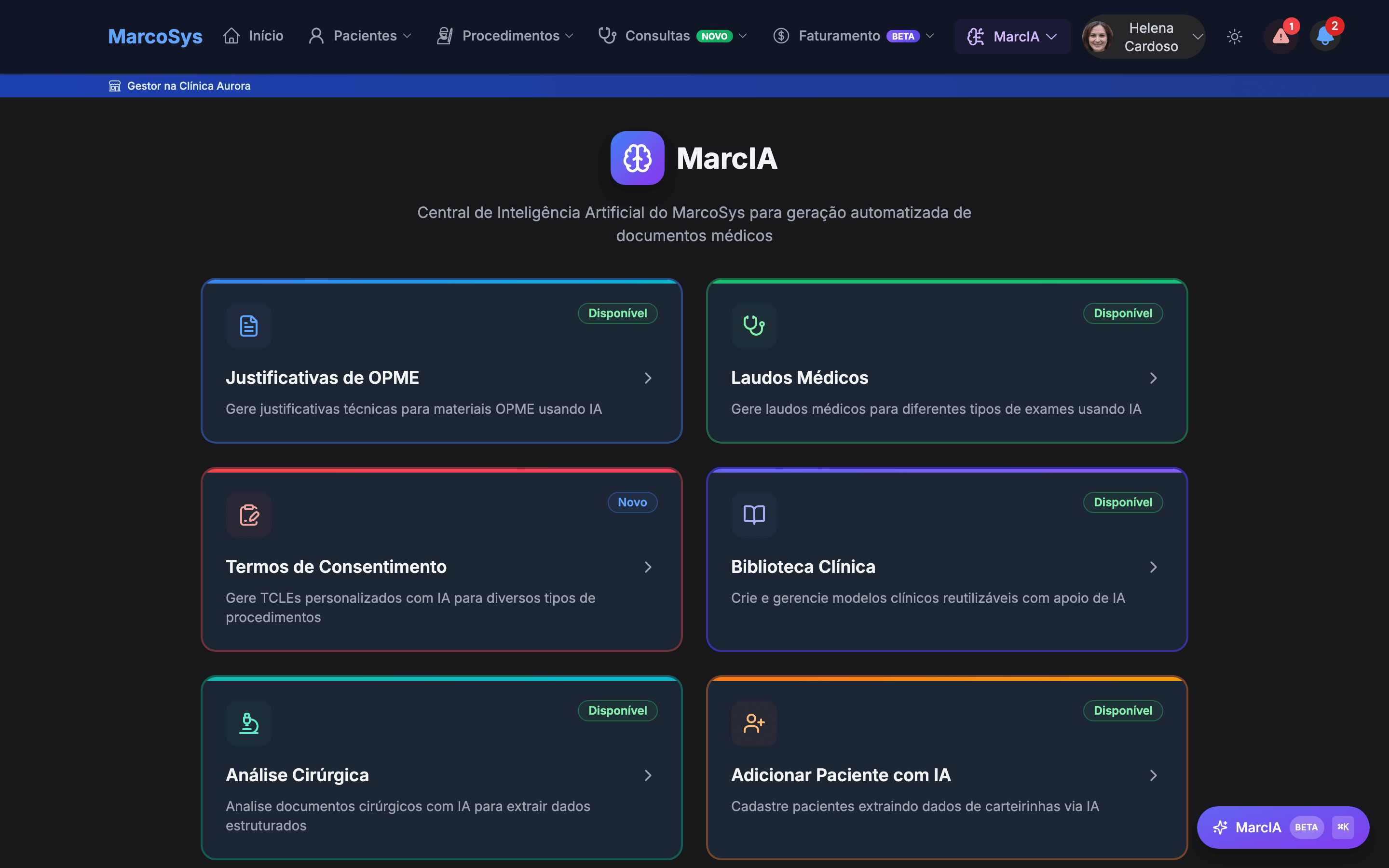 Central MarcIA com geração de laudos, TCLE e justificativas de OPME por IA