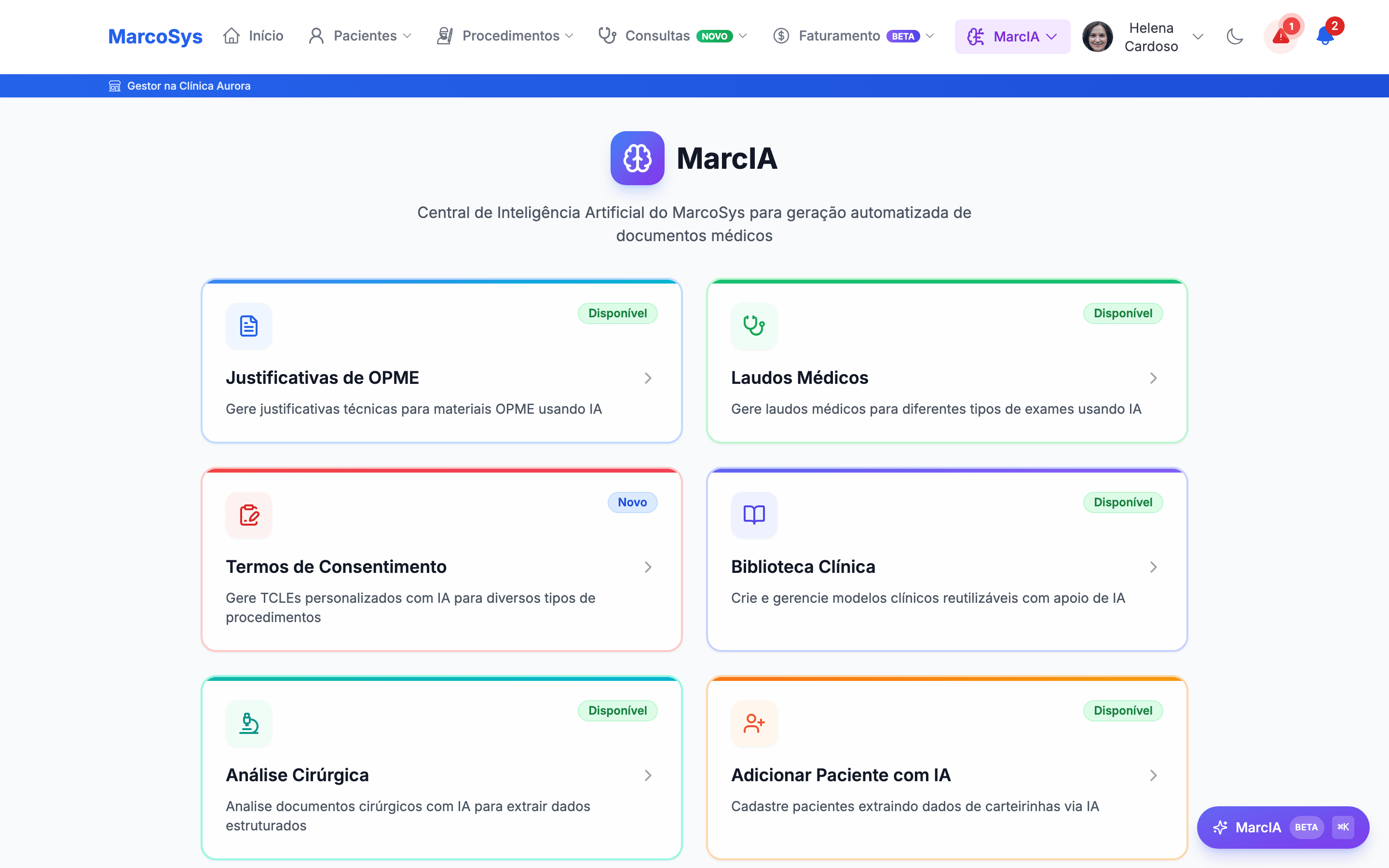 Central MarcIA com geração de laudos, TCLE e justificativas de OPME por IA